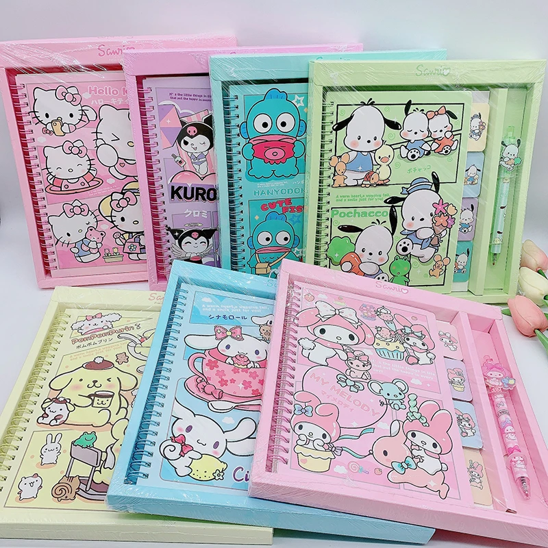 sanrio notebook gel pen grupo melody kuromi pachacco ola kitty bloco de notas diario planejador agenda memorando material escolar papelaria criancas 01