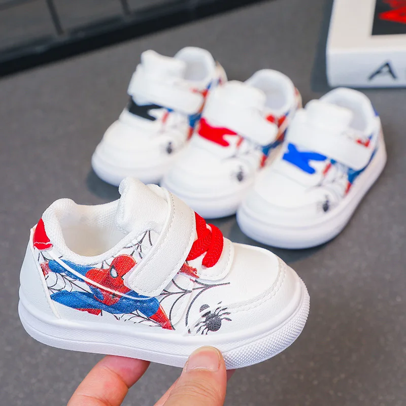 Disney-Desenhos animados infantis Spiderman Sneakers, sapatos esportivos respiráveis, casual, meninos, meninas, crianças, moda