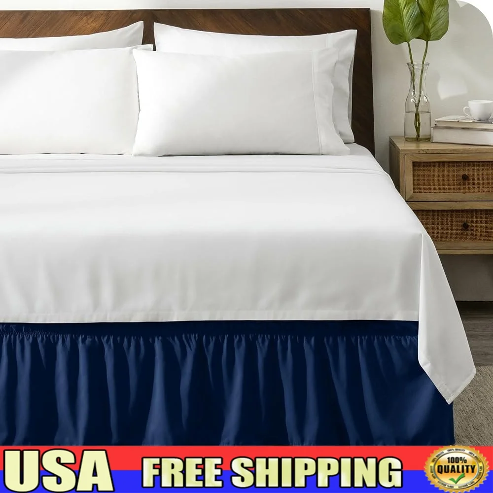 

Wrap Around Bed Skirt King Size 15 Inch Drop Adjustable Elastic Strap Ruffled Style Easy Installation Wrinkle Fade Polyester