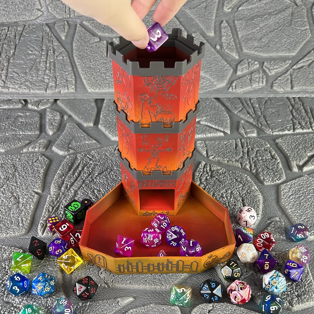 Halloween Theme Dice Tower Die Rolling Tower Castle Dice Tray Tower for DND COC Running Teams Using Digital Dice Board Games