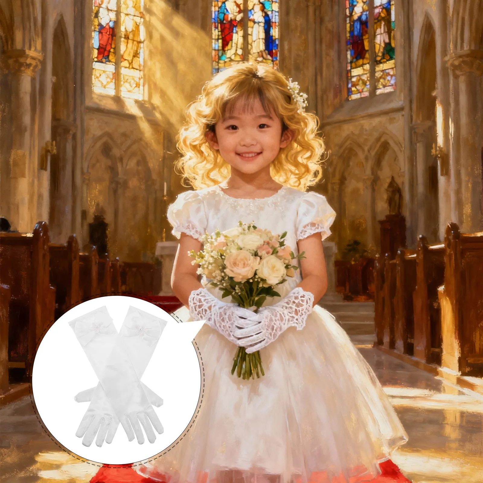 Formal Glove Leather - 2pcs Children'S Gloves White Satin 11.4