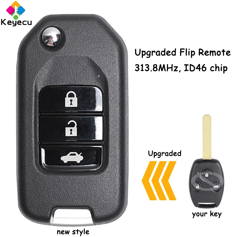 

KEYECU Upgraded Flip Remote Control Car Key With 3 Buttons 313.8MHz ID46 Chip Fob for Honda Civic 2009 2010 2011 2012 2013