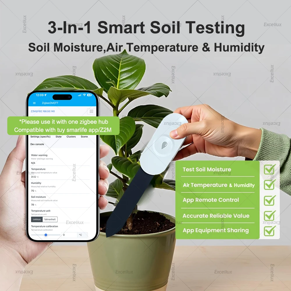 3 In 1 Tuya Zigbee Soil Tester Moisture Sensor With Temperature Humidity Detection For Smart Life App Home Assistant Zigbee2mqtt - Image 3