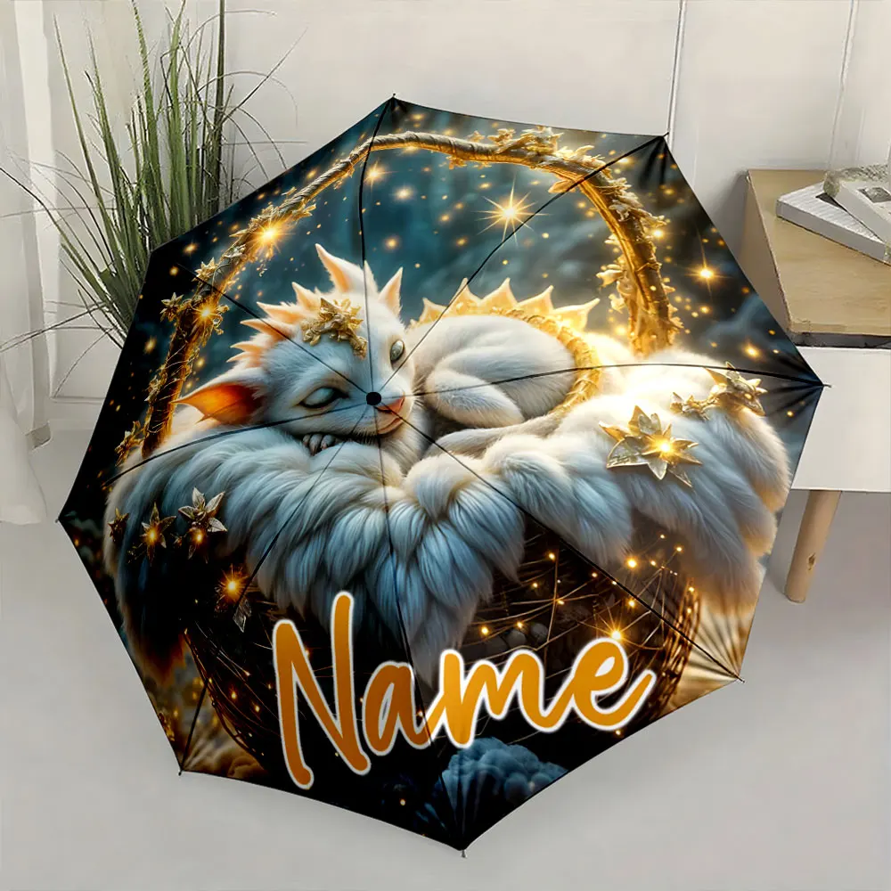 Custom Name Fantasy Creature Design of a Gorgeous Umbrella Print 8 Iron Ribs Folding Umbrella Auto-Open Fashion Sunshade