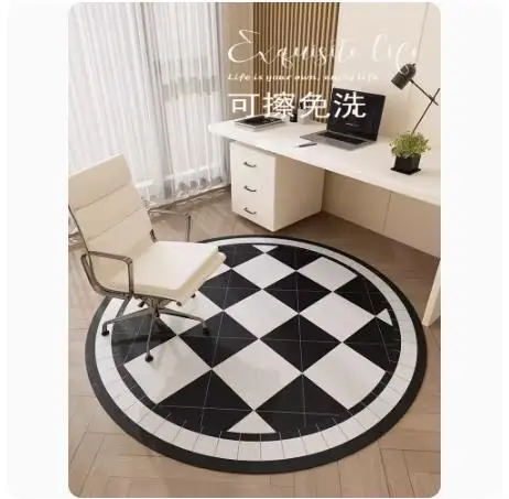 

Round PVC Advanced Plaid Carpet, Non-Slip Decorative Floor Mat, Living Room and Bedroom Chair