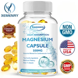 High Absorption Magnesium Capsules 500mg - Helps with Stress, Muscle, Sleep, Joints, Bones, Immune and Cardiovascular Health