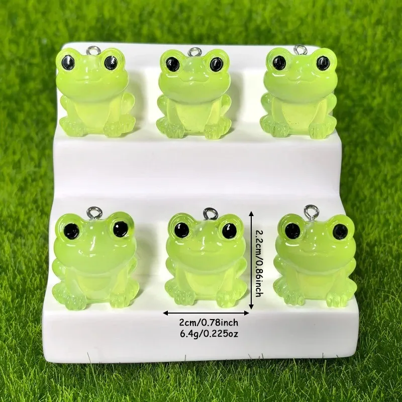 6pcs Luminous Green Frog Resin Keychain Pendant Summer 3D Animal Charms Diy Creative Necklace Key Chains Charm Jewelry Make view 6
