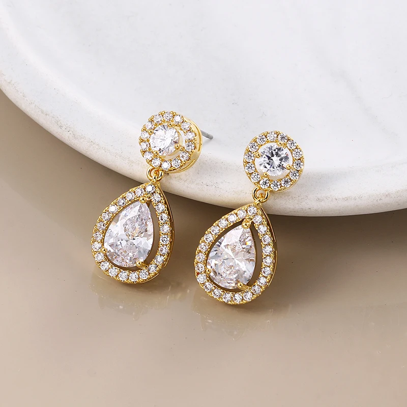 WEIMANJINGDIAN Brand New Arrival Dainty Pear and Round Cubic Zirconia CZ Zircon Crystal Drop Earrings for Bride or Bridesmaid