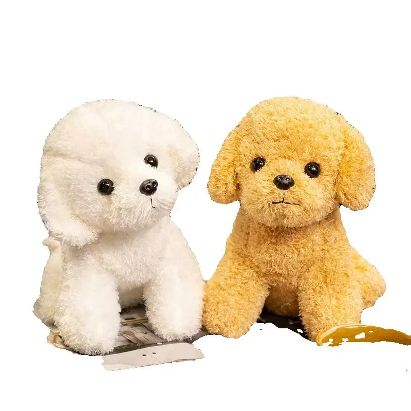 1Pc 19/24cm Lovely Stuffed Soft Toy Birthday Gifts Curly Hair Dog Plush Toys Wears Collar Head Flower Dolls