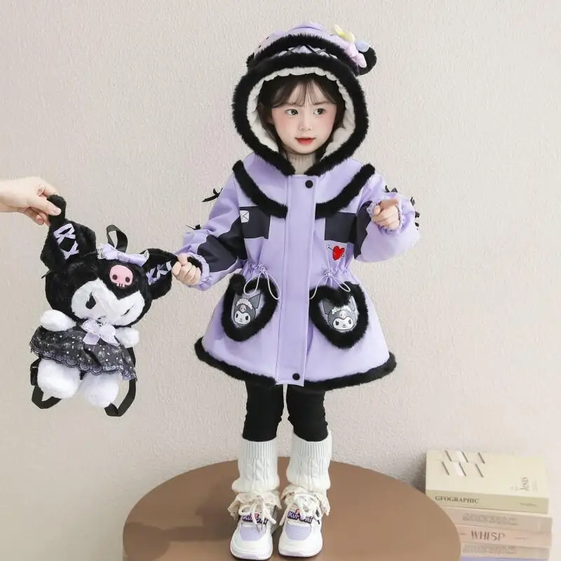 

New Girls' Thick Hooded Cotton Jacket Children's Kulomi Lolita Velvet Coat Sanrio Stylish 2025 Autumn/winter Stormtrooper Sets