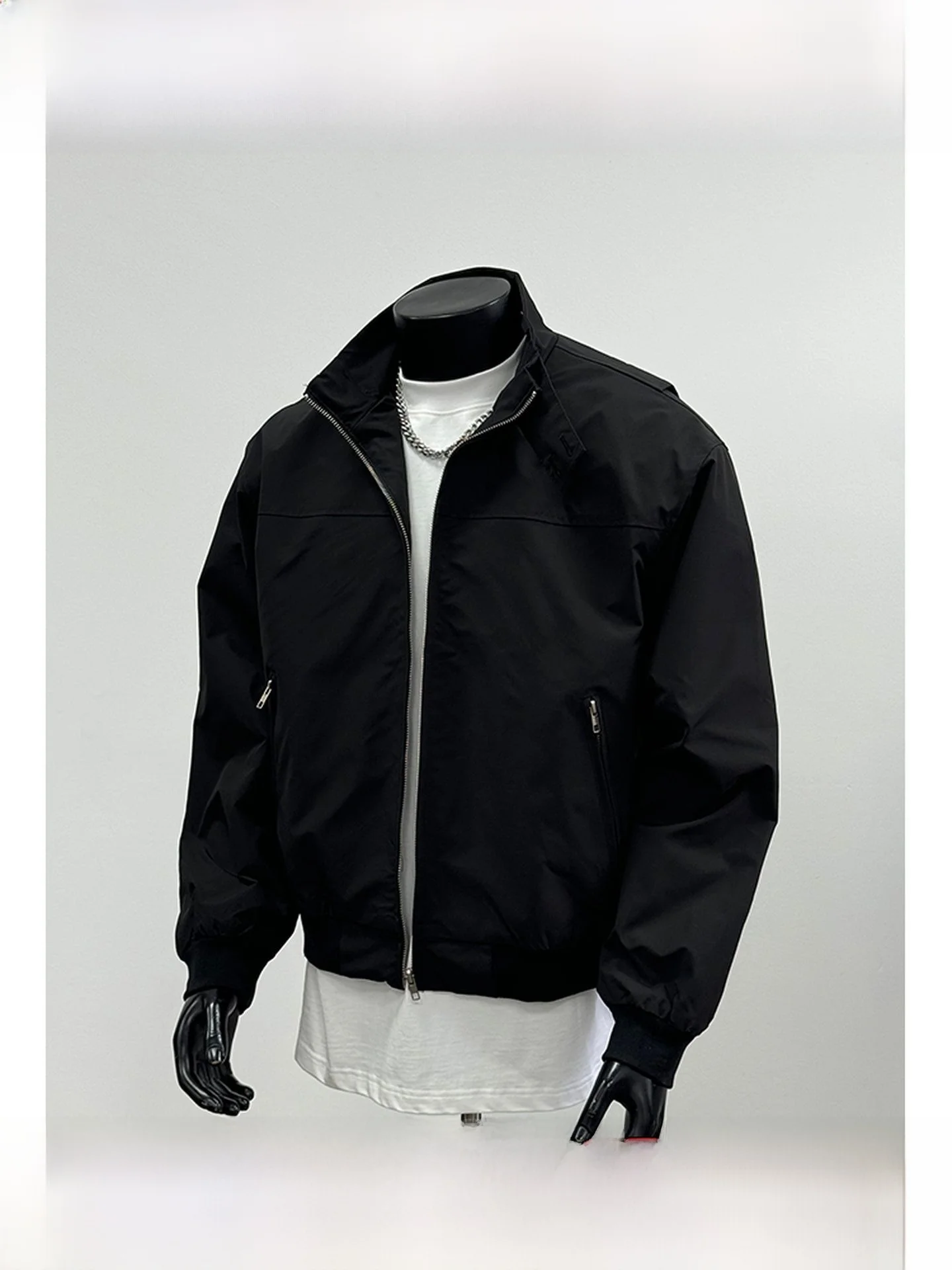 

Bla повседневная свободная рабочая одежда с воротником-стойкой для мужчин, осень 2024, новый американский трендовый бренд, чистый цвет, застежка-молния