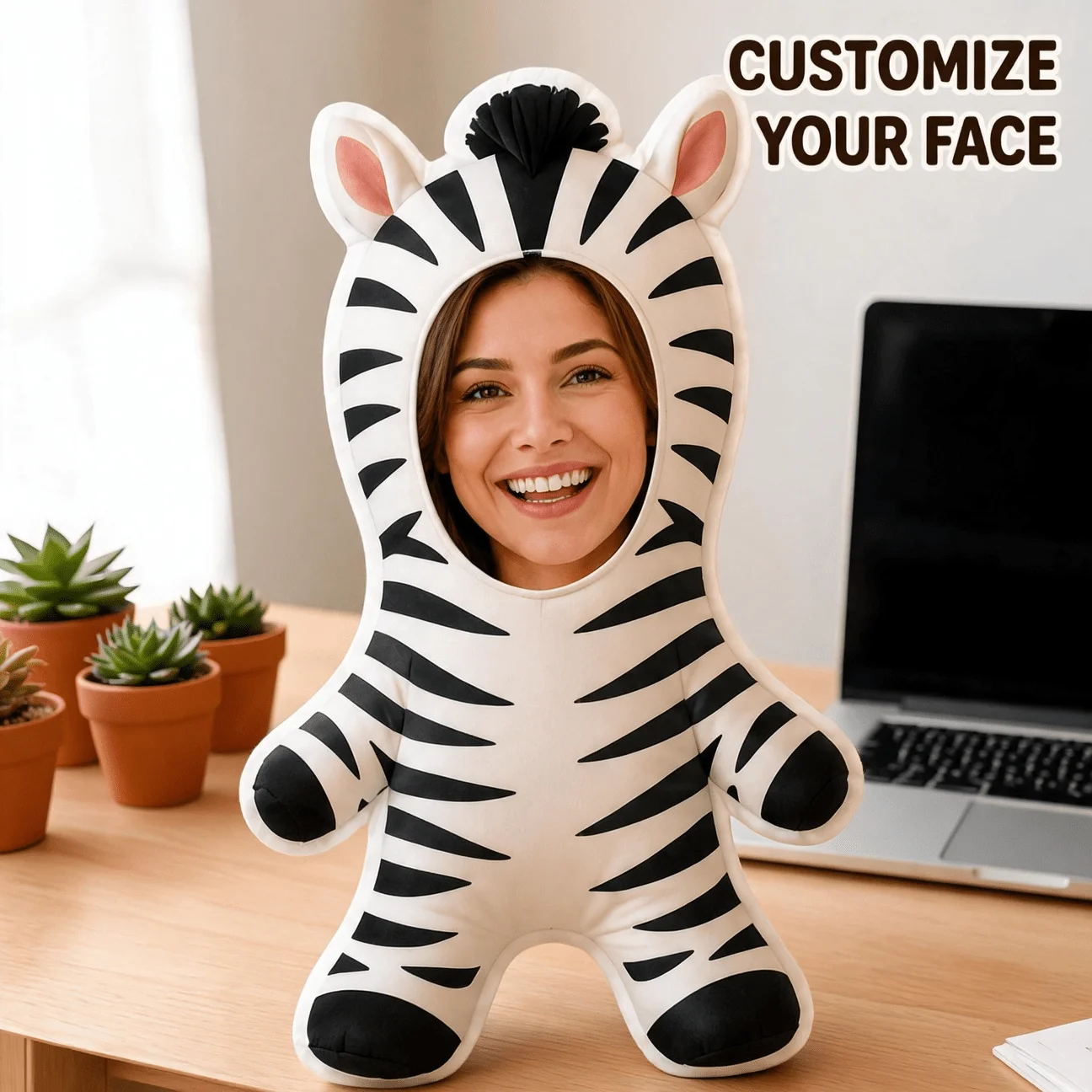 Custom Personalized Photo Face Pillow, Zebra Character Design Custom Shaped Decorative Cushion, 60CM Home Decor Accent Pillow fo