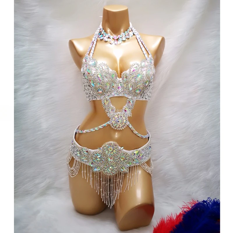 New Sexy Adult Belly Dance Performance Clothing Handmade Sequins Oriental Performance Clothing Set High end Clothing