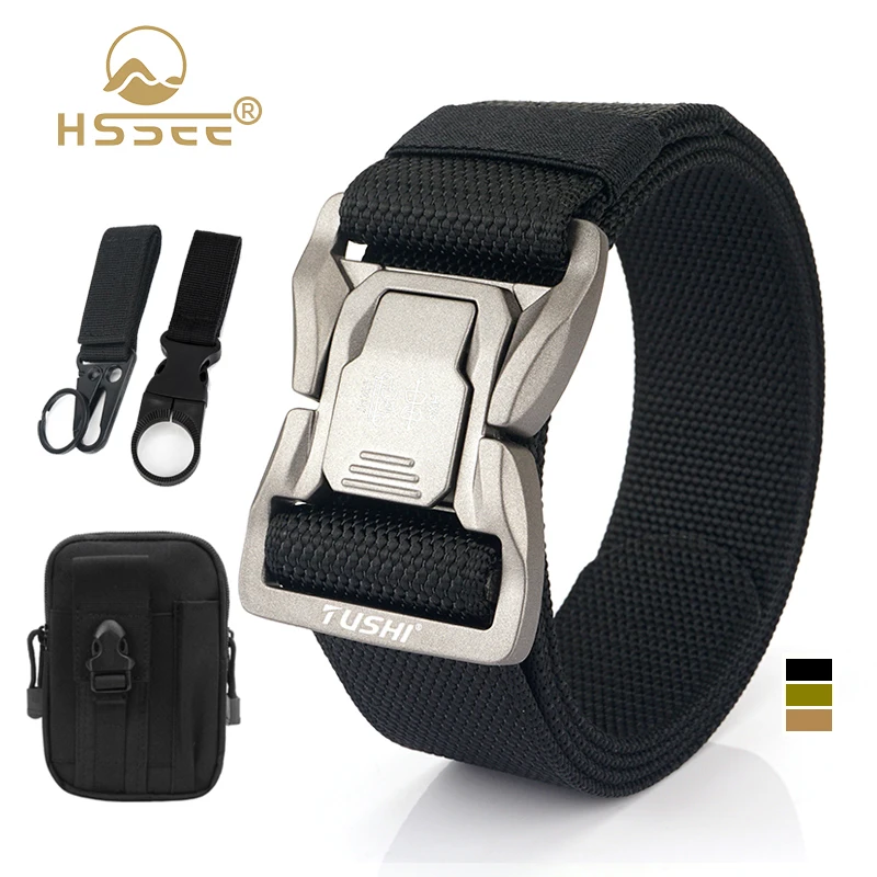 

HSSEE 4.3cm Military Belt for Men Aluminum Alloy Buckle Quick Release Tactical Outdoor Girdle Tight Nylon Casual Wide Belt Male