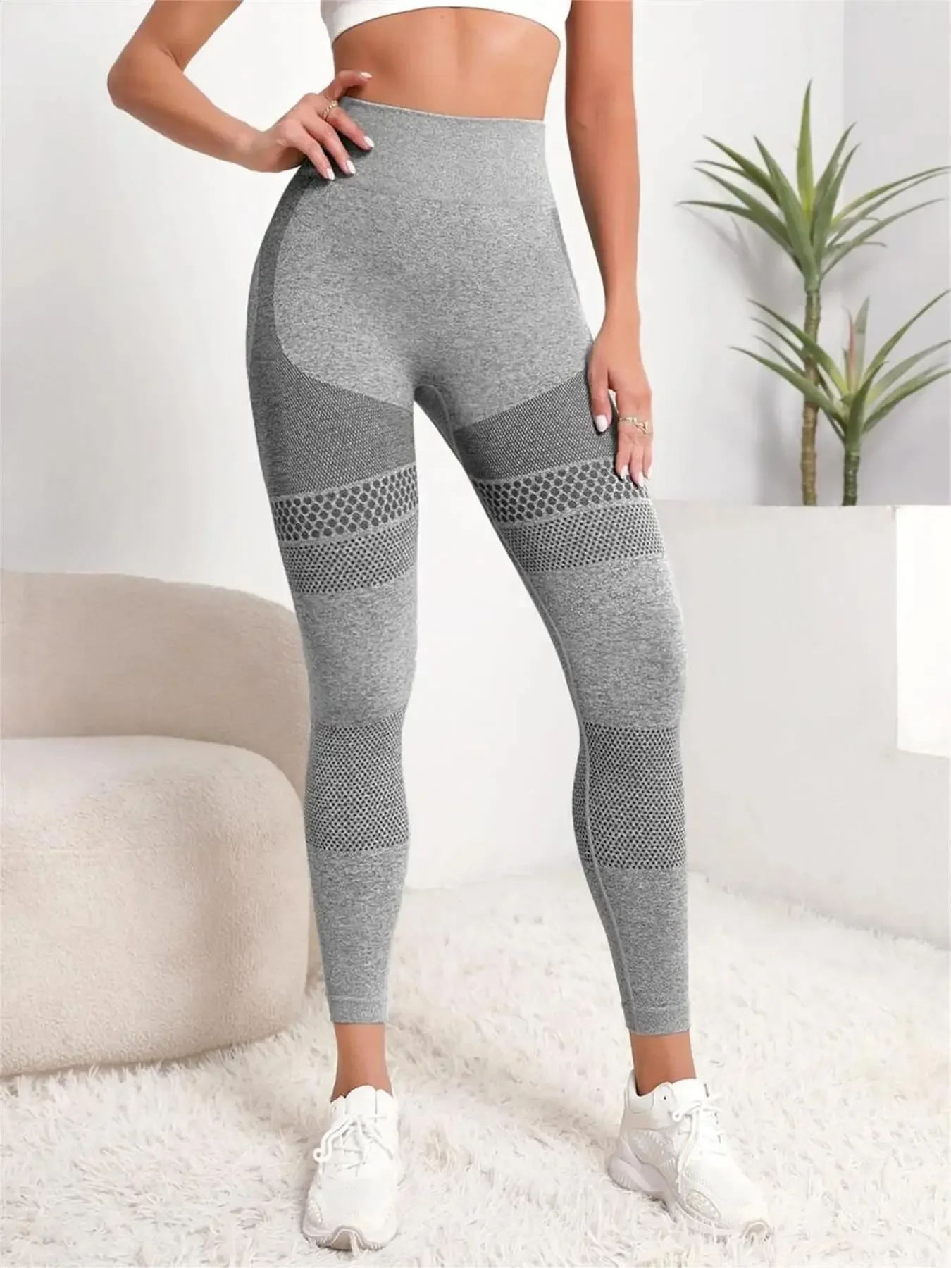 Damen-Sport-Leggings mit hoher Taille, Patchwork-Nähte, nahtlose Yoga-Leggings mit hohem Stretchanteil, Damen-Sportbekleidung
