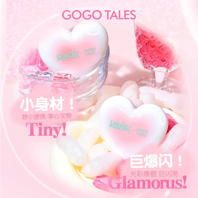 Gogotales a forma di cuore Doppi colori Ombretto lucido Acqua lucida Perla Luce Illumina il viso Trucco naturale a lunga durata