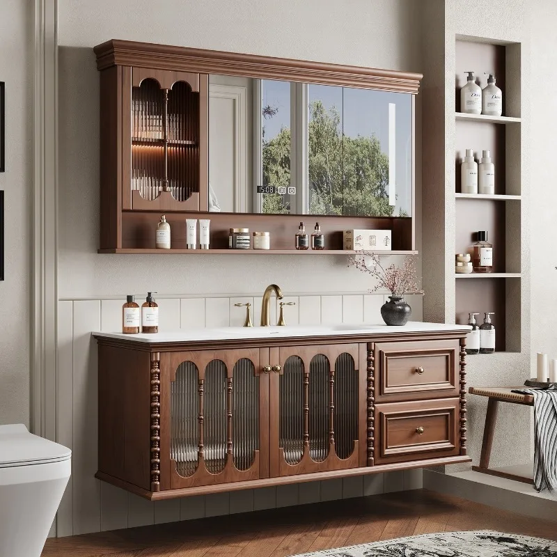 French retro medieval style bathroom cabinet combination American bathroom hot bending integrated washbasin washbasin cabinet