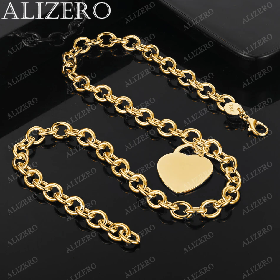 

ALIZERO 925 Sterling Silver 18K Gold Plated Lobster Buckle Chain Heart Card Pendant Necklace For Women Men Fashion Jewelry