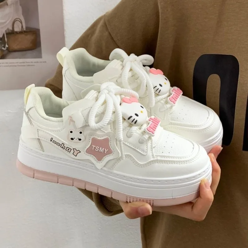 

Japanese Academy Style Cute Kawaii Original Hello Kitty Off White Shoes Spring New Sneakers Versatile Platform Shoes for Women