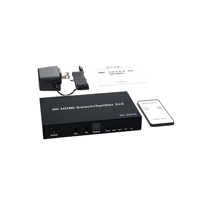 2-in-2-out 4K60Hz HDTV 2.0 Switch 1080P 4K 60Hz Resolution Video Splitters Converters   o High Metal OEM