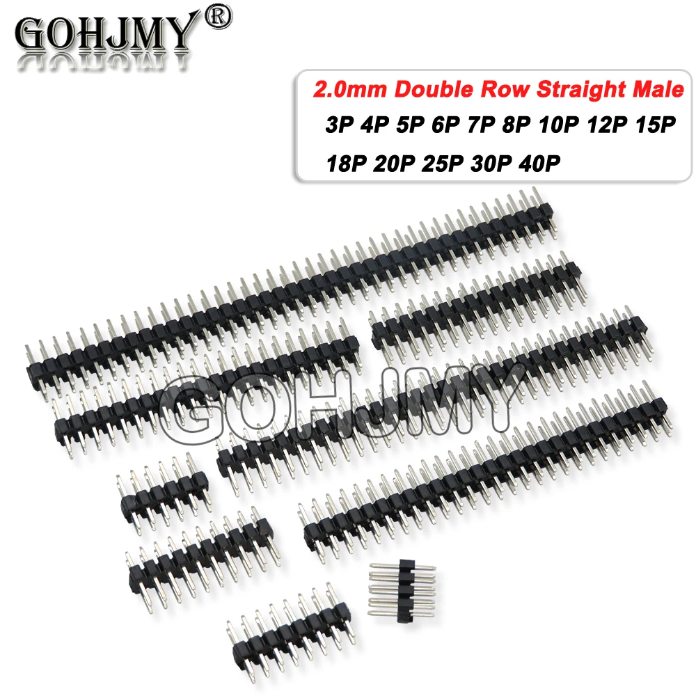 10PCS 2.0mm Double Row Straight Male Pin Header 2mm 2x3/4/5/6/8/10/20/40 Pin Strip Connector Socket 3P 4P 6P 8P 10P 20P 30P 40P