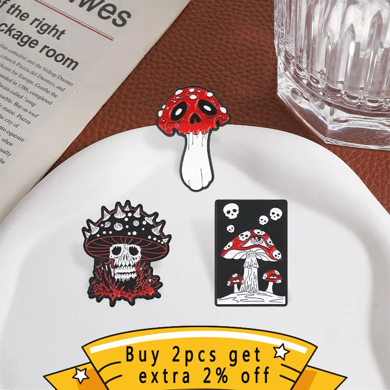 Dark Gothic Skull Poisonous Mushroom Badge,Halloween Eerie Plants Enamel Pin,Fashion Accessory,Halloween Gift for Gothic Lovers