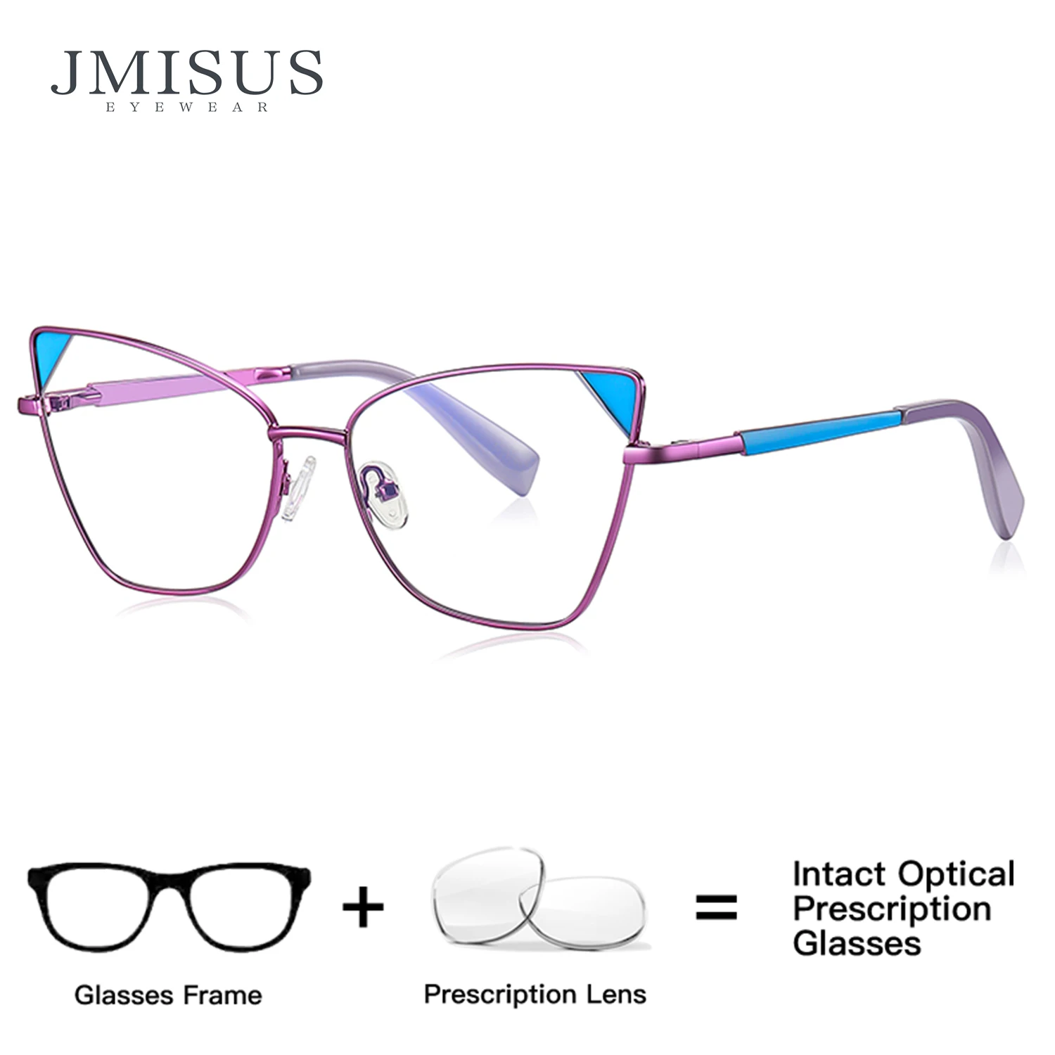 

JMISUS Women Square Prescription Glasses Cat Eye Metal Frame with Photochromic Grey Brown Lenses Optical Eyewear