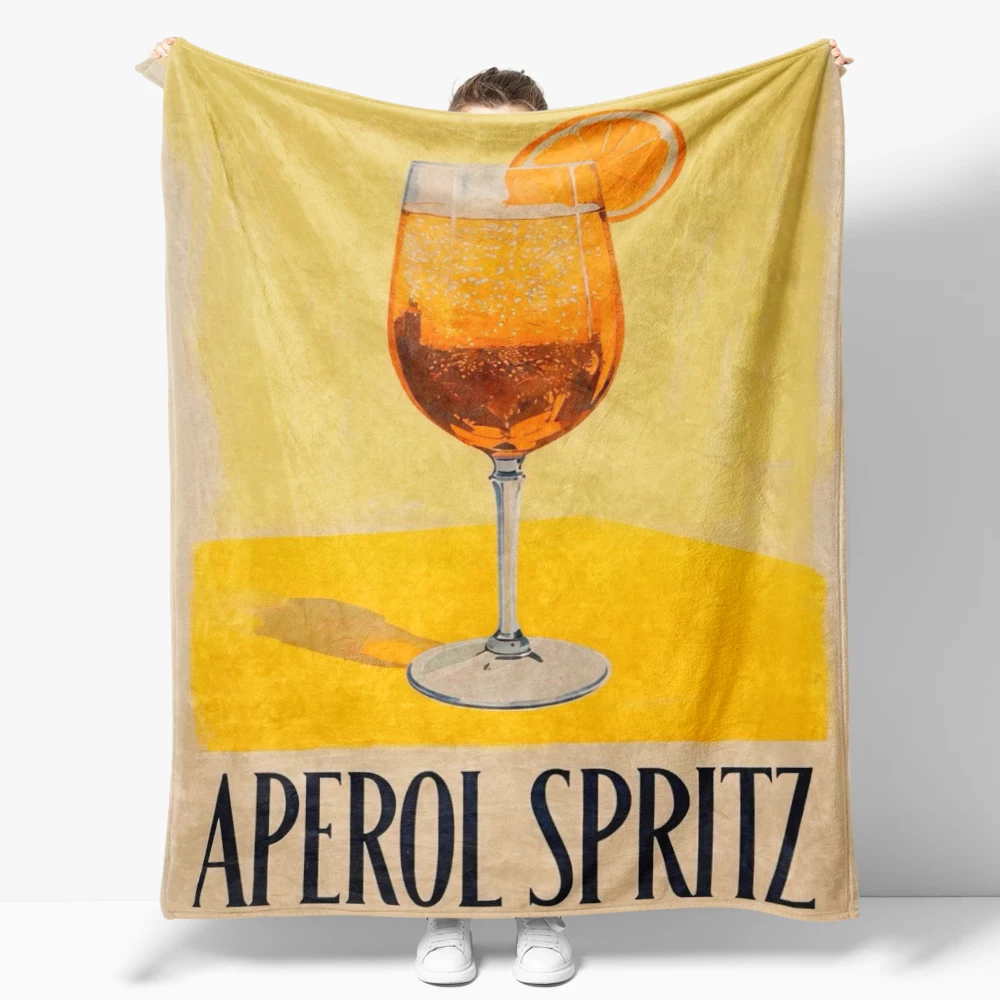 Aperols drink Flannel Blanket Soft comforter sets throw for Couch Warm Liqueur Cocktail Flannel Blankets Bedroom Kawaii Cute