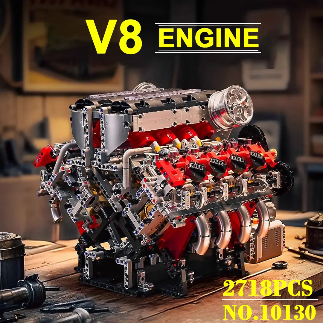 

MOLD KING 10130 Моторизованная модель двигателя V8, 2718 шт., строительный комплект с рабочими поршнями, сборная игрушка для взрослых, детский рождественский подарок