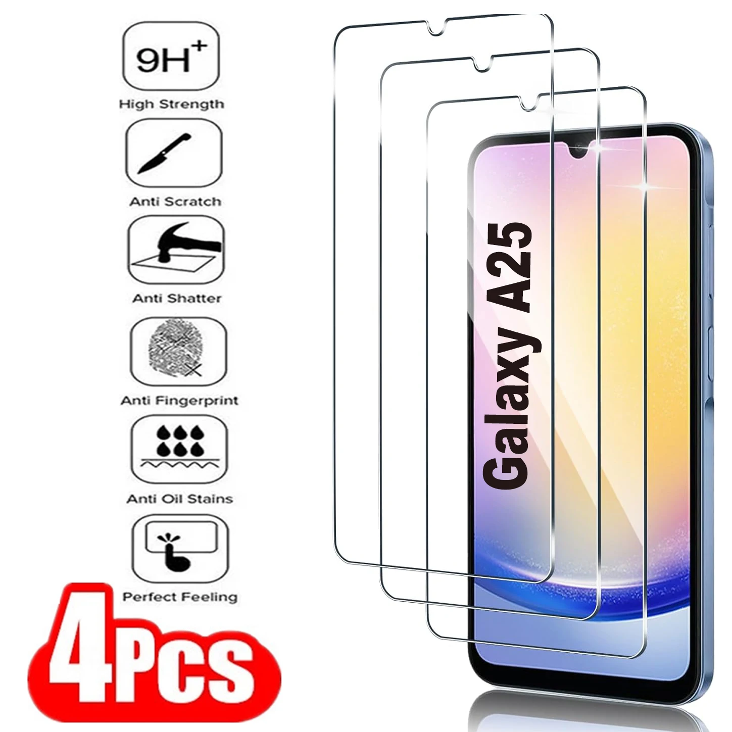 

9H Tempered Glass For Samsung Galaxy A25 5G 2/4Pcs HD Screen Protector Glass