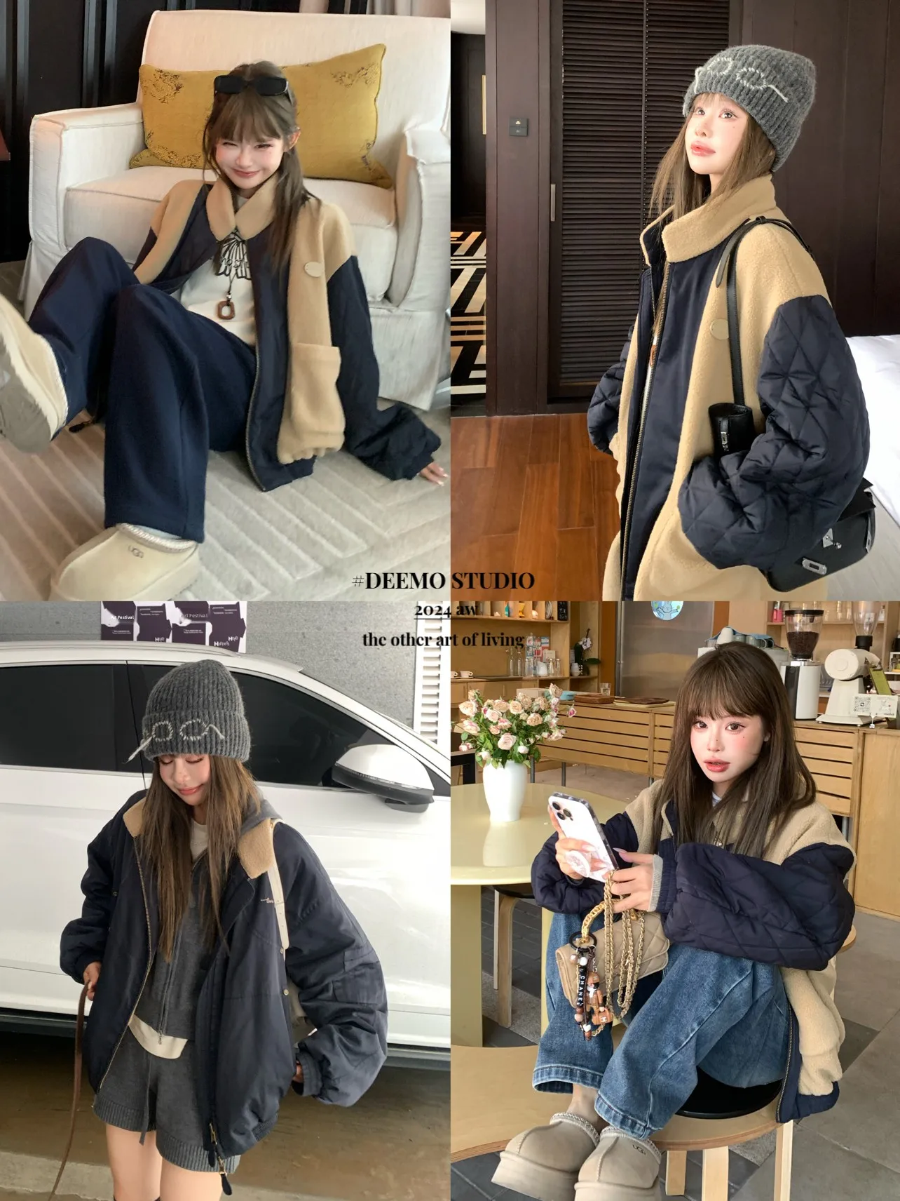 

Куртка Deemo Studio двусторонняя, из хлопка, с вставками из овечьего меха, в стиле пэчворк, свободного кроя, утепленная, с длинными рукавами, на молнии