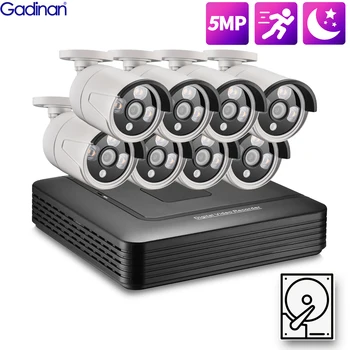 Gadinan 5MP Video Surveillance Kit H.265+NVR IP65 Waterproof Recording Smart IP Camera Motion Detection Security Camera System