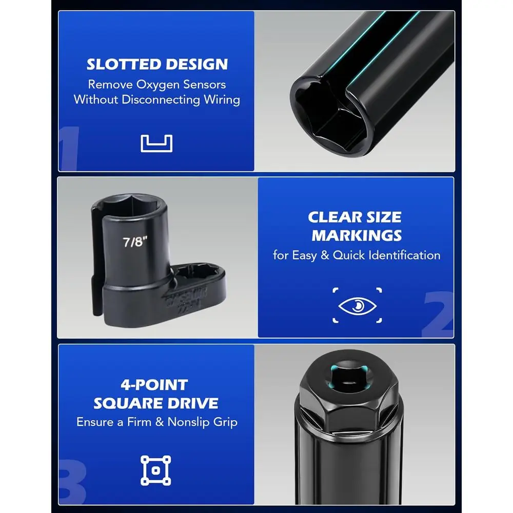 오리온 모터 테크 12피스 산소 센서 소켓 세트, O2 센서 제거 도구 및 나사 체이서 세트 (22mm 27mm 29mm 7/8인치 1-1/16인치 포함)