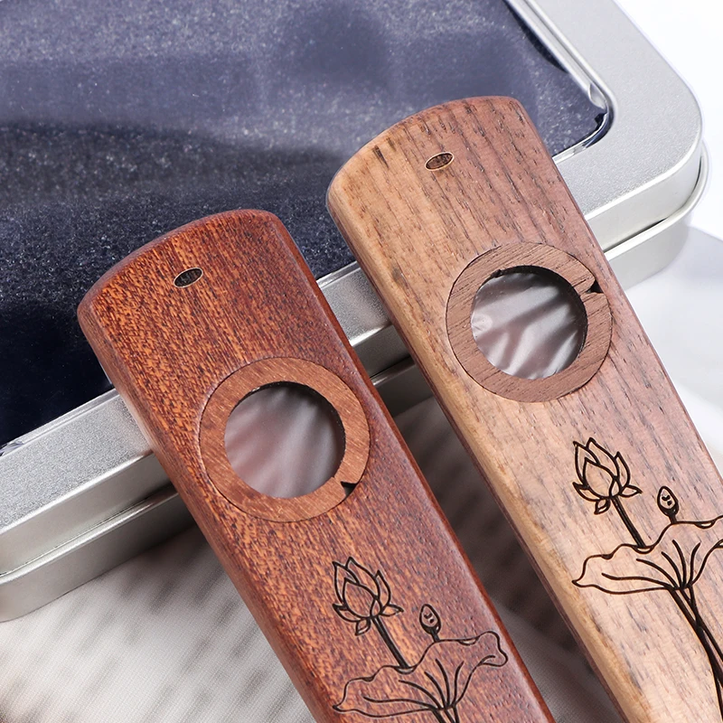 Engraved Wooden Kazoo with Metal Storage Box, Orff Musical Instrument for Kids & Adults, Companion for Guitar Ukulele view 2