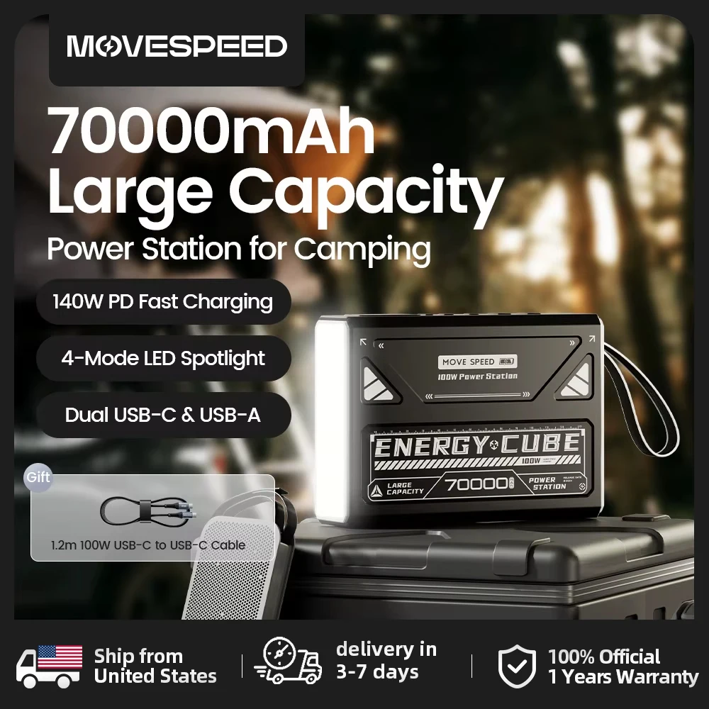 MOVESPEED LED Camping Lantern 70000mAh Large Capacity Battery w/ Rechargeable Lamp LED Emergency Light for Outdoor Power Outage