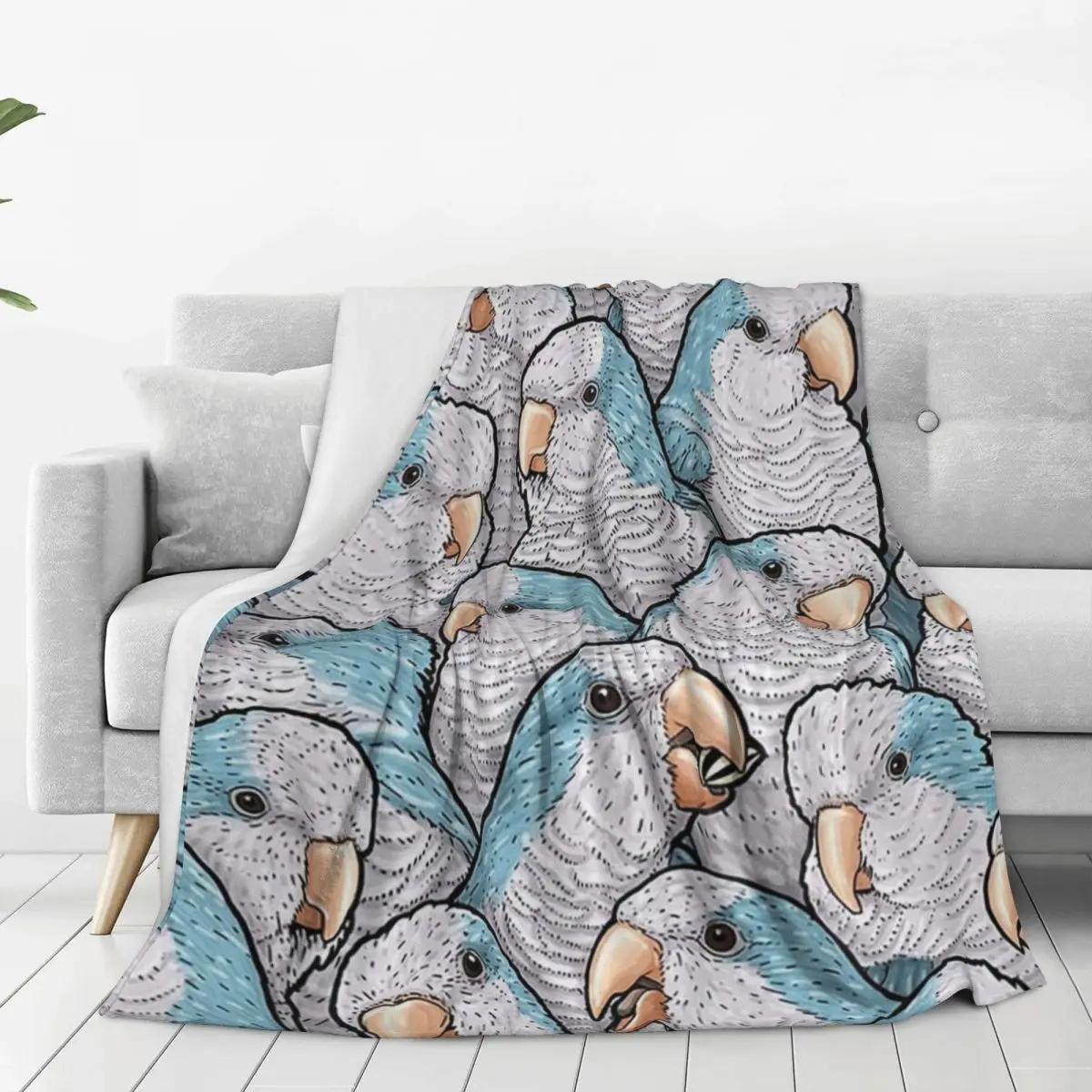 Blue Quaker Monk Parakeets Blankets Flannel Portable Throw Blankets Sofa Throw Blanket For Home Bedroom Outdoor Throws Bedspread