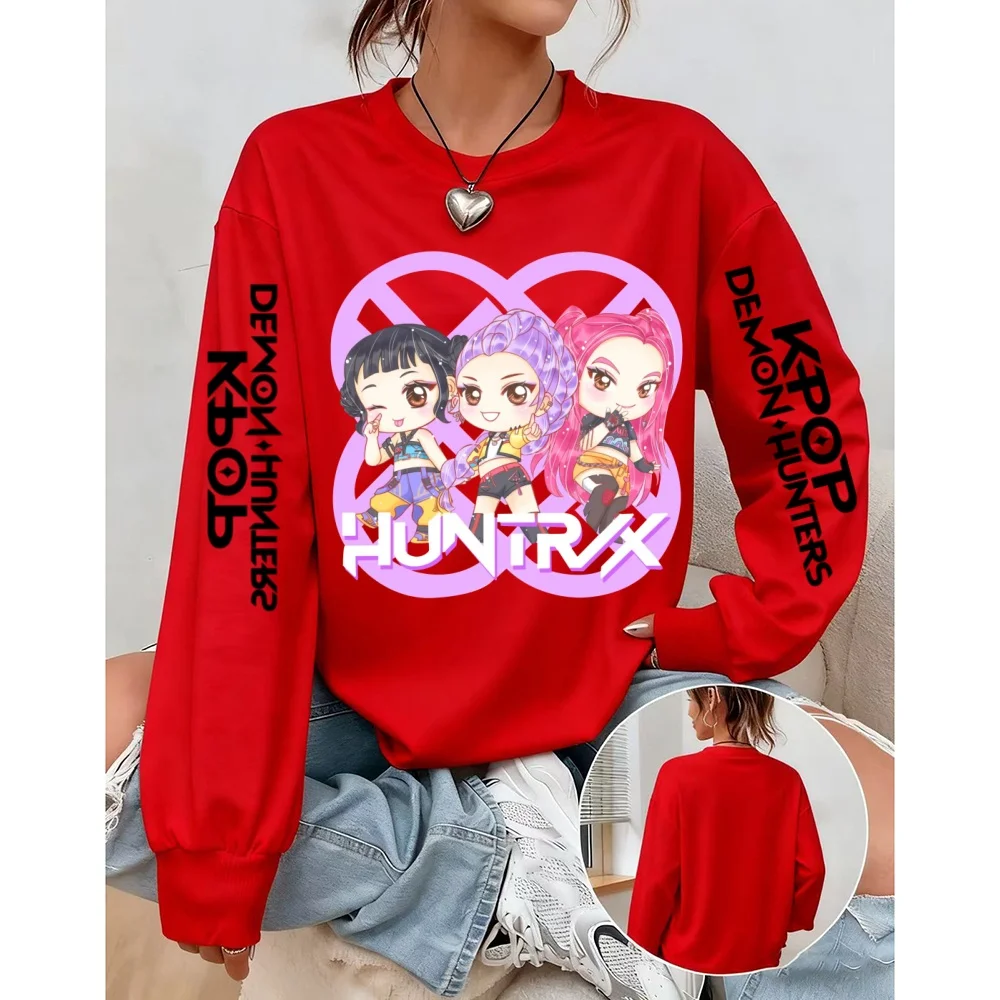 プラスサイズ カジュアル スウェットシャツ レディース K-pop デーモンハンターズ プリント 長袖 ラウンドネック プルオーバー