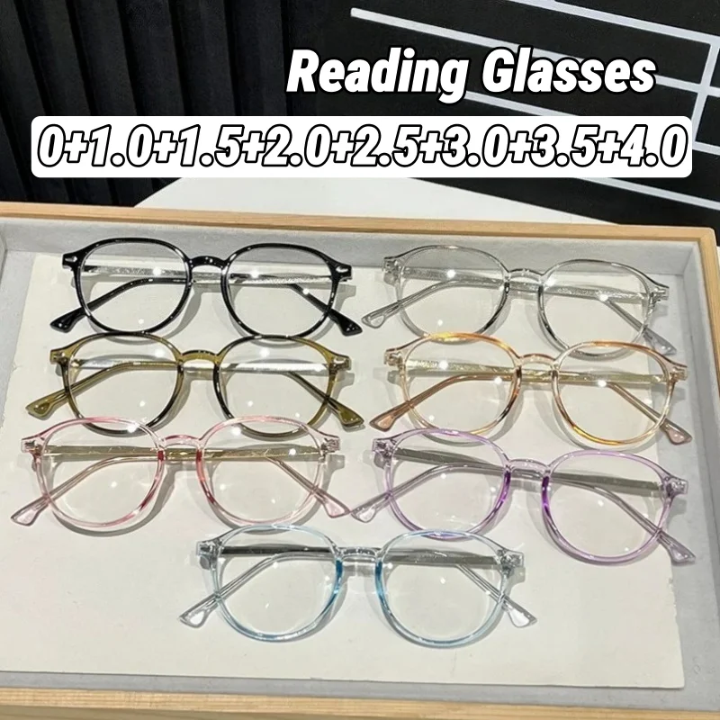 

Women's INS Style Metal-Temple Presbyopia Glasses Ultra-Lightweight Round Frame Blue Light Blocking Reading Glasses 0 To +4.0