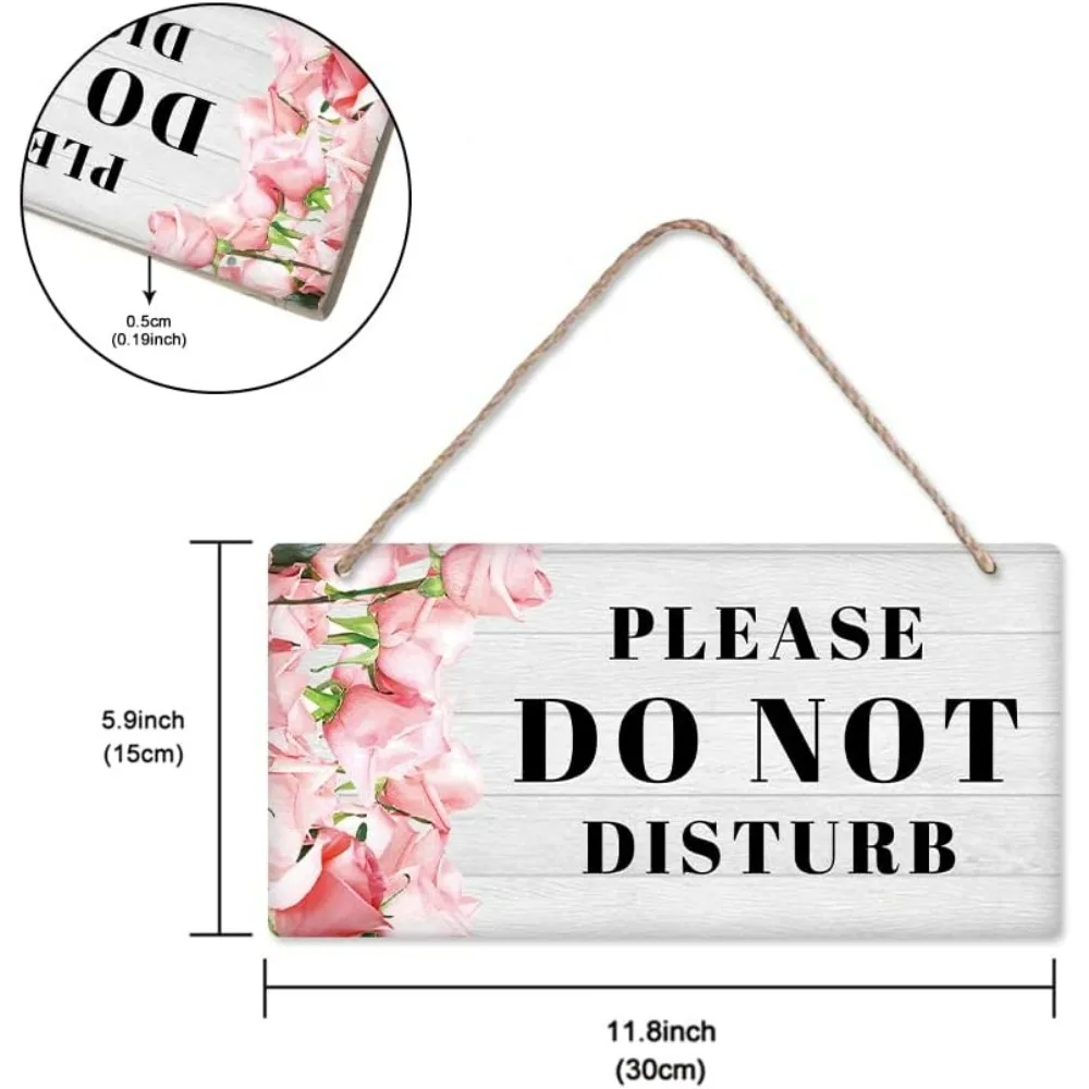 2 Sets Do Not Disturb Wood Hanging Sign Plaque White Slogan Sign Rectangle Front Door Sign Flower Pattern Hanging Board