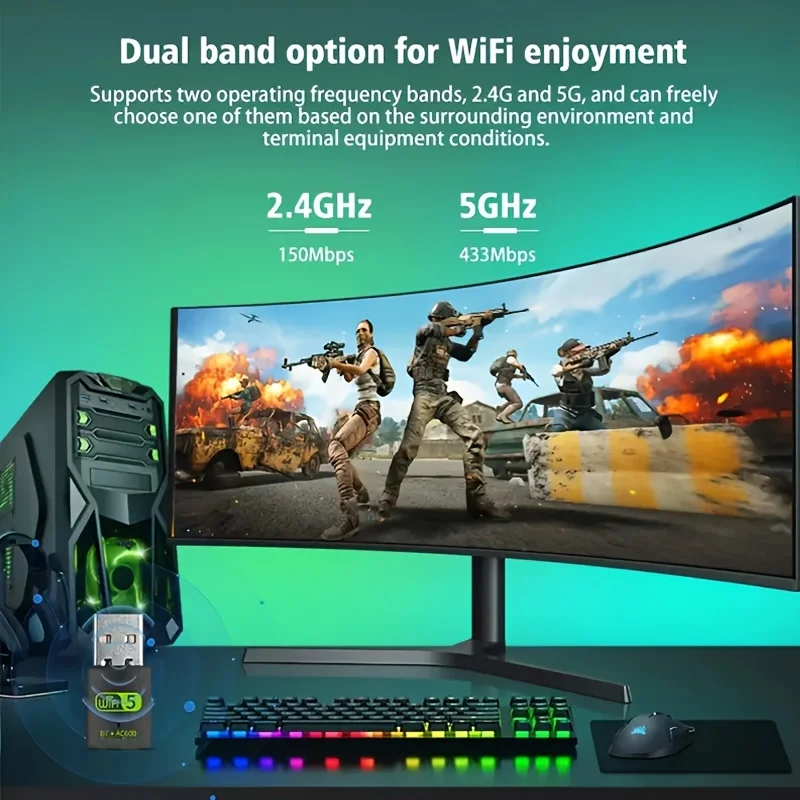 Hannord 600Mbps USB WiFi Adattatore Bluetooth Dongle Dual Band USB Wifi Adattatore USB Bluetooth Scheda di rete wireless per PC portatile