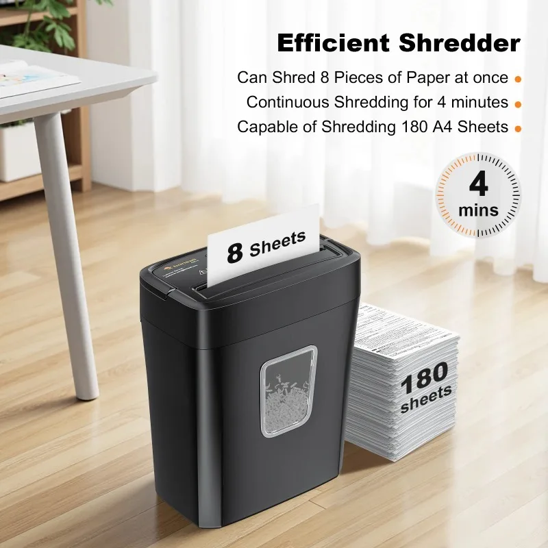 Bonsaii 8-Sheet Cross Cut Paper Shredder for Home Continuously Shreds 180 Sheets Shreds credit cards, staples, and paper clips