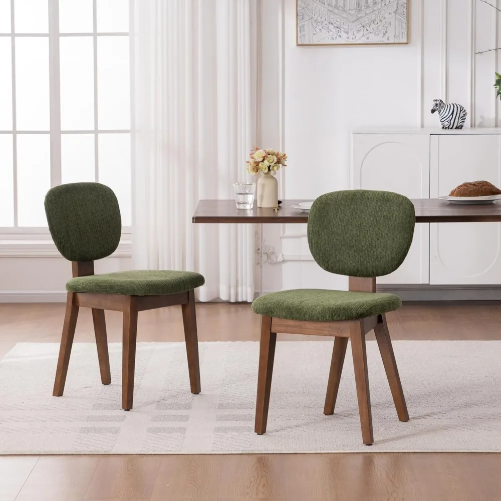 

Wooden Dining Chairs Set of 2, Mid Century Modern Upholstered Kitchen Side Chairs, Chenille Dining Room Chair with Curved