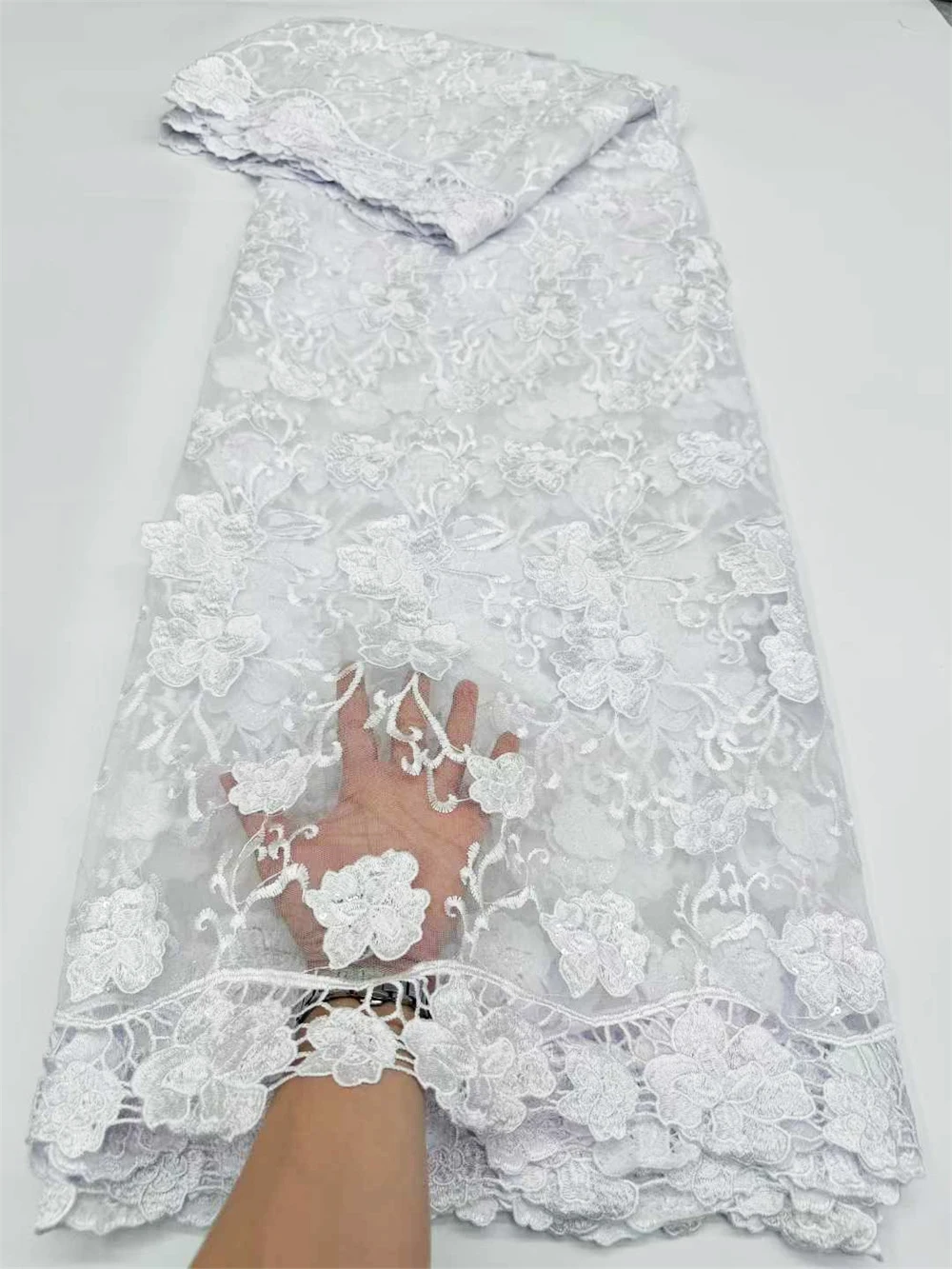 African Tulle Mesh Laces Net Material with Guipure Edge Embroidered White French Skin Fabric 2026 Nigerian Dresses  OR46334