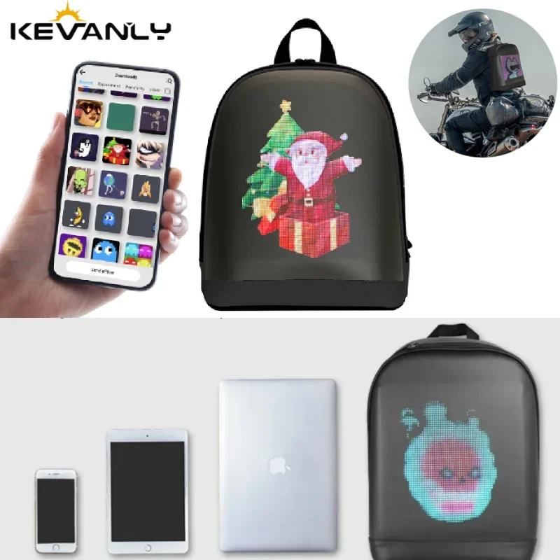 

LED Display Screen Intelligent Advertising Backpack Motorcycle Bags APP Control Outdoor Pixel Bag for Moto Riding Men Women kids