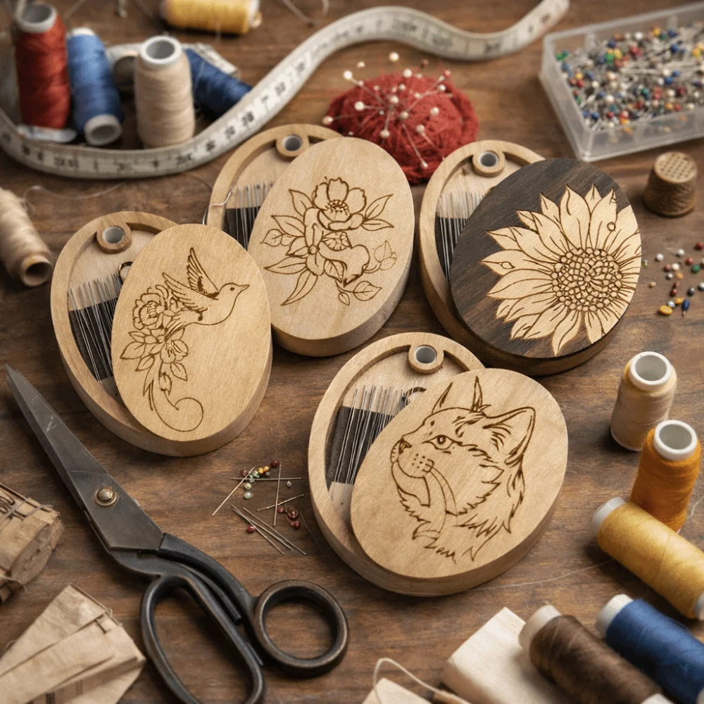 Wooden Material Wooden Magnetic Needle Box Turmeric Color Magnetic Feature Portable Storage Box Universal Size