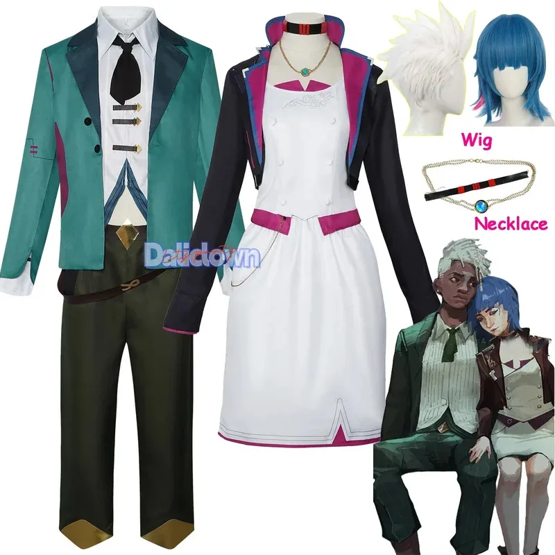 Polvo Jinx juego LOL Arcane S2 Ekko disfraz de Cosplay AU fiesta vestido de baile chaqueta peluca pelo traje de Halloween hombres mujeres dl; 1