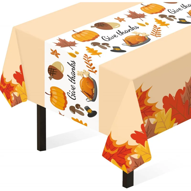 Thanksgiving tablecloth set of 3 pieces 24X48IN autumn maple leaf party picnic family dinner decoration