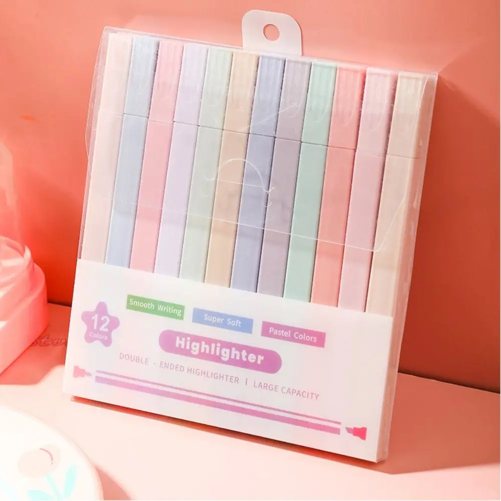 Double Headed Highlighter Pens Fluorescent Stationary Supplies Pastel Highlighters Kawaii Aesthetic Colored Markers Pens Office