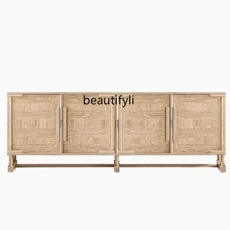 

French retro solid wood engraved TV cabinet American country living room log color dining side cabinet storage storage cabinet04