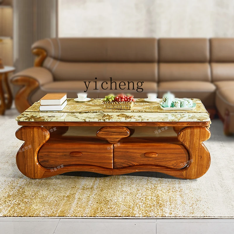 

FY Ebony Solid Wood Marble Coffee Table TV Cabinet Living Room Storage Drawer